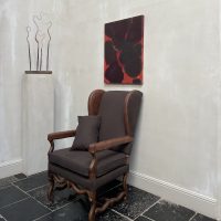 Early 18th Century Leather and Linnen French Wingchair - Image 13