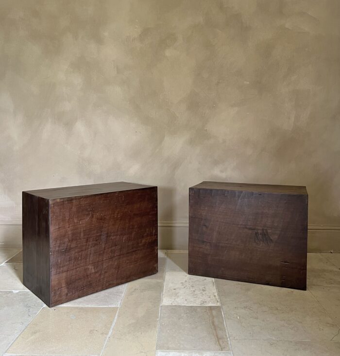 Set of 2 CUBE sidetables nightstands in reclaimed 18th century walnut - Image 2