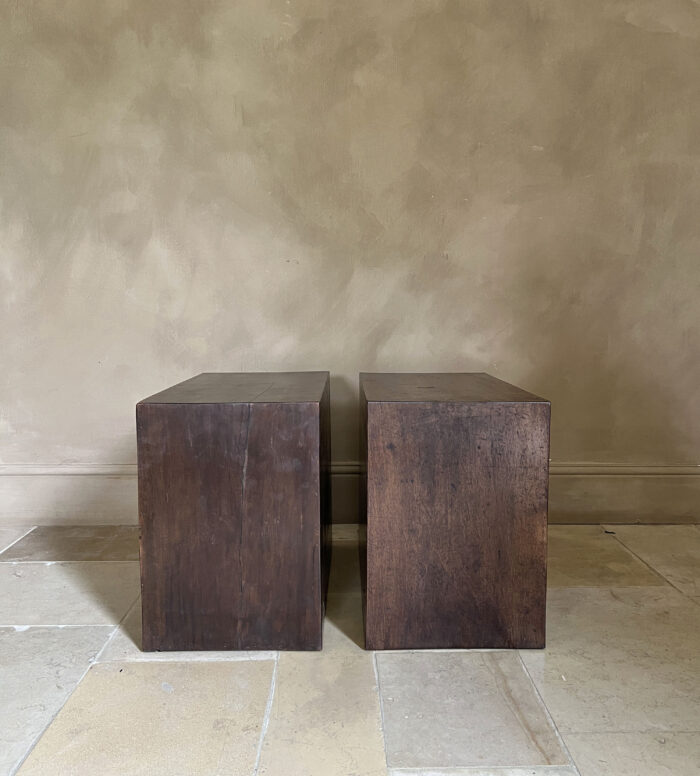Set of 2 CUBE sidetables nightstands in reclaimed 18th century walnut - Image 4