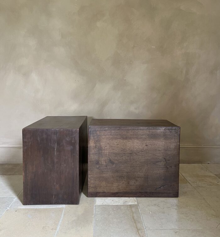Set of 2 CUBE sidetables nightstands in reclaimed 18th century walnut - Image 5