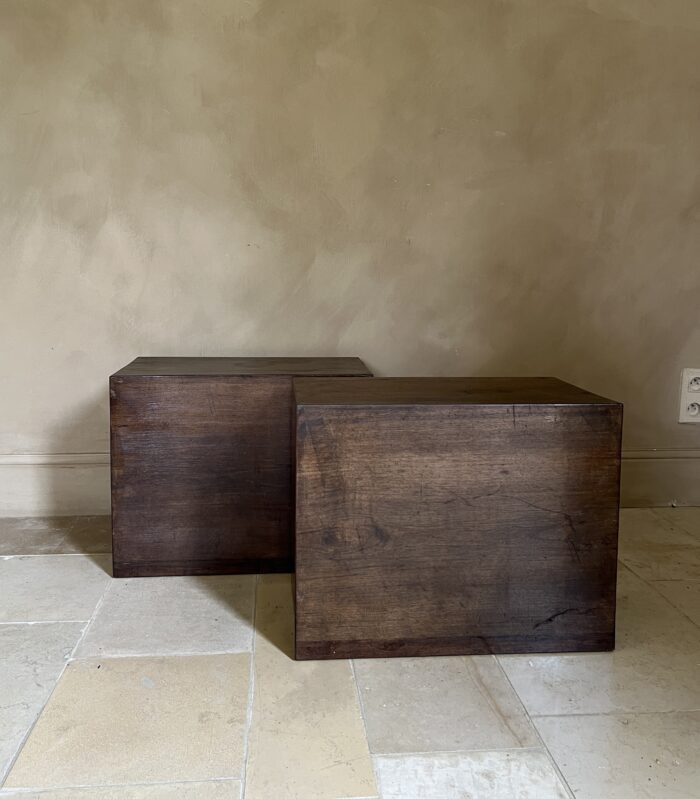 Set of 2 CUBE sidetables nightstands in reclaimed 18th century walnut - Image 6